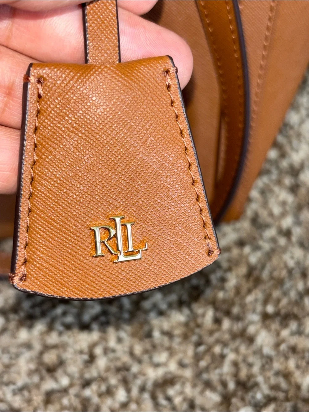 Ralph Lauren Cognac Brown Leather Tote with Gold RL Accent —-LIKE NEW—